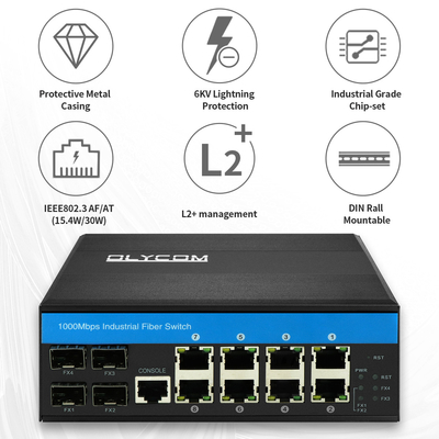 OEM Gigabit Ethernet POE Yönetilen Anahtar 4 SFP Yuvası ve 8 Lan Bağlantı Noktası