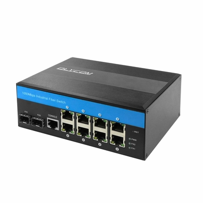 Endüstriyel Gigabit Ethernet L2 Yönetilen Anahtar 8 X Gigabit Bağlantı Noktası 2 X SFP Yuvası Vlan Qos LACP STP ile DIN-Ray Montajlı IP40