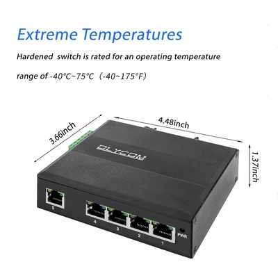 5 Bağlantı Noktalı Endüstriyel Yönetilmeyen Gigabit Ethernet DIN-Ray Anahtarı 5 x Gigabit Ethernet Bağlantı Noktası IP40 -40° – 75°C (-40° – 167°F)