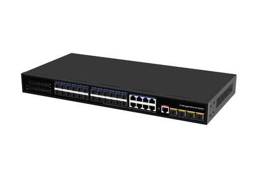 DC12V 8A 10GSFP L3 Gigabit Yönetilen Ethernet SFP Fiber Switch 24 Port 128Gbps AC 100~240V