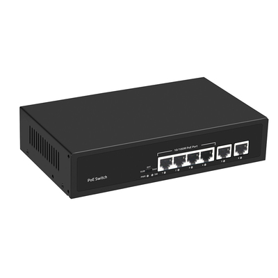 4 Port Hızlı Ethernet CCTV Poe Değiştiricisi 2 Bakır Uplink ile 55W Güç Bütçe AC Girişi