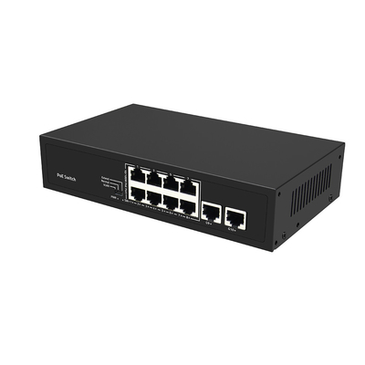 8 Port Hızlı Ethernet CCTV POE 2 Gigabit Bakır Uplink PoE Af / At 120W Bütçe ile Değiştirici