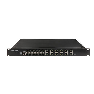 12SFP Fiber 12UTP Bağlantı Noktaları Endüstriyel Yönetimli Ethernet Anahtarı 1U Raf