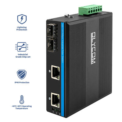 Yönetilmeyen 4 Bağlantı Noktalı Gigabit Ethernet Anahtarı Sertleştirilmiş Kasa SFP Yuvaları IP44 DC24V