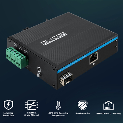 2 Port 30W Gigabit Endüstriyel Ethernet Fiber Medya Dönüştürücü DC48V Din Ray Montajı
