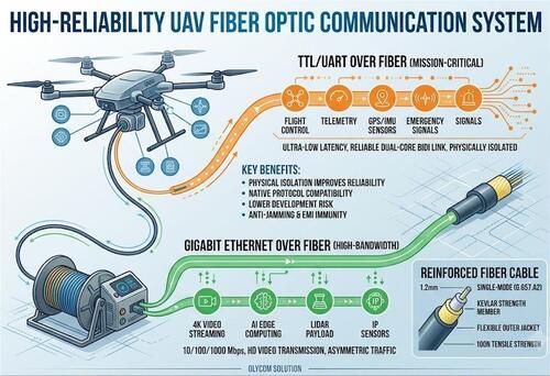 son şirket davası hakkında Bağlı ve Endüstriyel UAV'ler için Yüksek Güvenilirlikli Bir Fiber Optik İletişim Sistemi İnşa Ediliyor