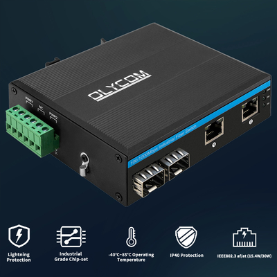 Güvenlik Sistemi için 2 Gigabit SFP ile DC48V Endüstriyel 2 Portlu POE Fiber Anahtarı