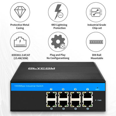 8 Port PoE Ethernet Değiştiricisi Endüstriyel Yönetilmeyen Ağ 120W/240W DC48V IP40 Rated
