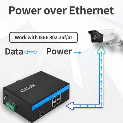 Endüstriyel 5 Portlu Gigabit PoE Fiber Switch | 120W Güç Bütçesi SFP Yuvası Yönetilmeyen