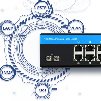 Endüstriyel PoE Yönetilen Değiştirici 8 Port ST Fiber Gigabit Ağı Yönetilmemiş CE FCC IP40 Rated