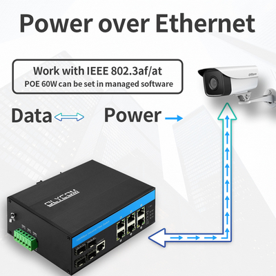 10 Port Endüstriyel L2 Yönetilen Değiştirici PoE Gigabit Ethernet 15.4W 30W IP40 CE derecelendirildi