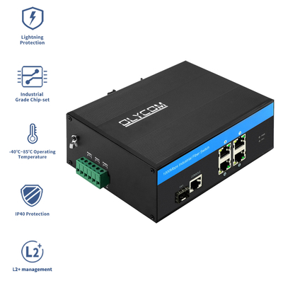 Endüstriyel 5 Limanlı Gigabit Akıllı Yönetilen Ethernet Değiştiricisi SFP Fiber Limanları ile, IP40 Derecesi
