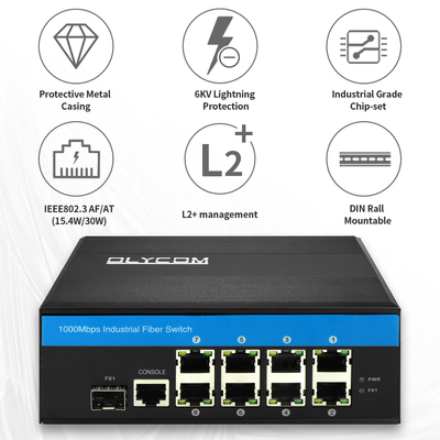 1 SFP Yuvalı 10/100/1000Mbps Fiber Ethernet Endüstriyel POE Anahtarı