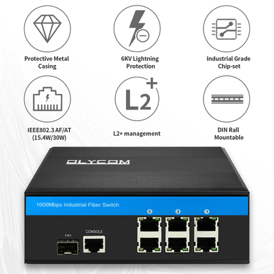 1 Sfp Bağlantı Noktalı Metal Kasalı Gigabit Ethernet Endüstriyel 6 Bağlantı Noktalı Yönetimli Poe Anahtarı