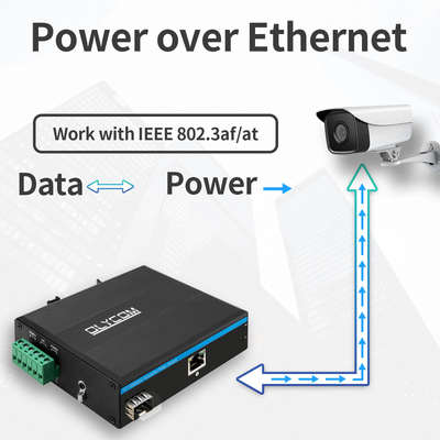 Ip Kamera için Endüstriyel POE Fiber Ethernet Medya Dönüştürücü 1 Fiber'den 1 UTP'ye