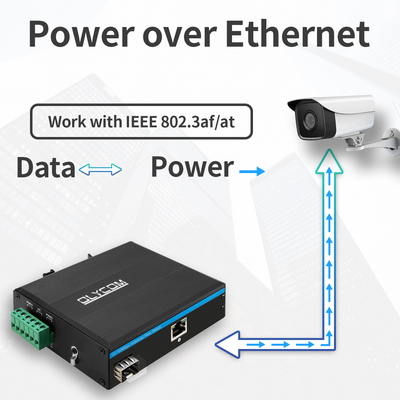 Endüstriyel PoE Medya Dönüştürücü 10/100M Hızlı Ethernet 15.4W/30W SFP Fiber IP Kameralar İçin