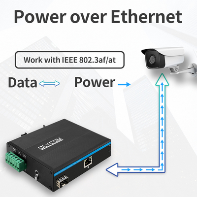 DC48V POE Endüstriyel Medya Dönüştürücüsü 100/1000M Otomatik Algılama 2 Port PSE 15.4W 30W
