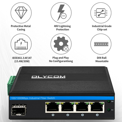Sfp Network Gigabit POE Anahtarları Ethernet Üzerinden Güç 4+1 Bağlantı Noktaları