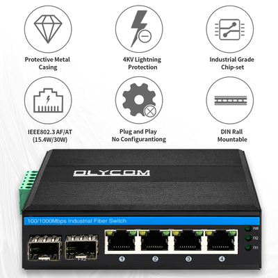 Fiber Optik Ethernet Yönetilmeyen Ağ Anahtarı, 6 Bağlantı Noktalı Gigabit POE Anahtarı