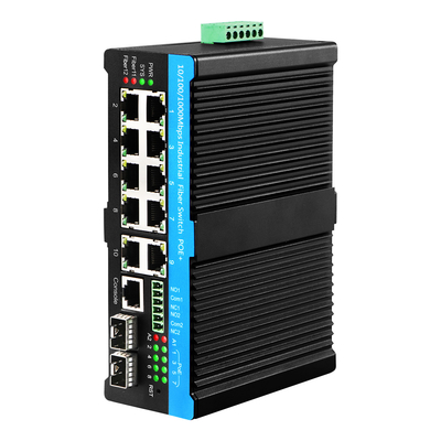 Black Case 8 Port Yönetimli POE Af/At/Bt 2 Combo Portlu Endüstriyel Ethernet Anahtarı
