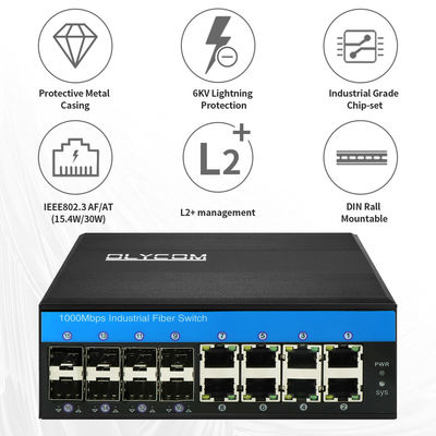 16 Port Endüstriyel Akıllı Yönetilen Fiber Switch 1G/2.5G Fiber ERPS STP MSTP RSTP