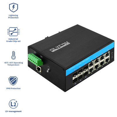 Endüstriyel Yönetilen Gigabit Ethernet Değiştiricisi 1G/2.5G Optik SFP yuvaları ERPS Halkası IP40