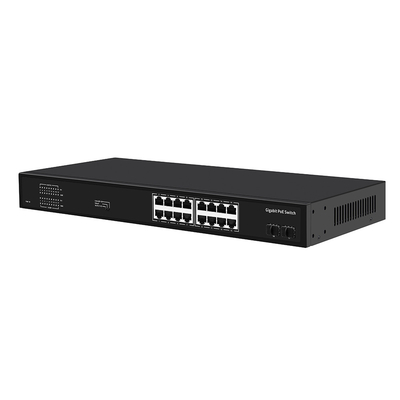 16 Port Gigabit Poe Değiştiricisi 300W Bütçe Yönetilmeyen VLAN 250 metrelik mesafe SFP Fiber