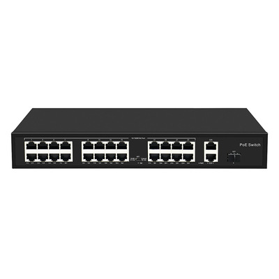 24 Port 10/100M POE Değiştirici Gigabit Fiber Optic Uplink AC Rack Yönetilmeyen 300W Bütçe