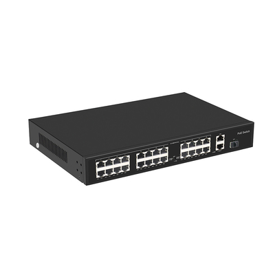 24 Port 10/100M POE Değiştirici Gigabit Fiber Optic Uplink AC Rack Yönetilmeyen 300W Bütçe