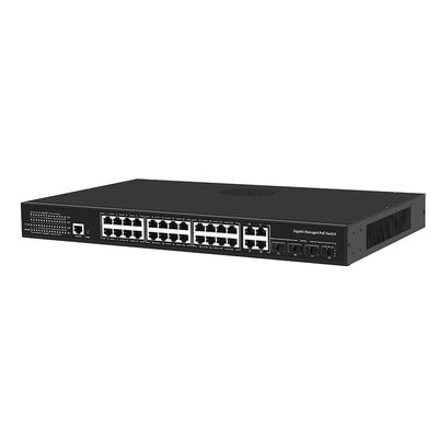 24 Port PoE Değiştiricisi Gigabit Temelli L2 L3 Akıllı Yönetilen 300W Bütçe SFP Uplink 1U Rack ile