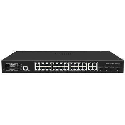 24 Port PoE Değiştiricisi Gigabit Temelli L2 L3 Akıllı Yönetilen 300W Bütçe SFP Uplink 1U Rack ile