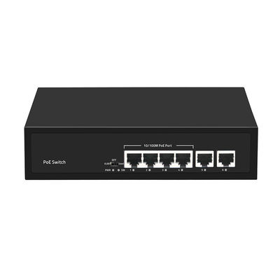 4 Portlu Hızlı Ethernet CCTV PoE Anahtarı, 2 Bakır Yükseltme Bağlantılı, 55W Güç Bütçeli, AC Girişli