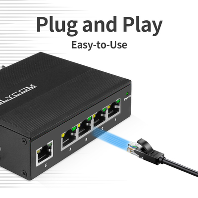 Endüstriyel Yönetilmeyen Poe Değiştiricisi 5 Port Gigabit Ağı 15.4W/30W Standart 120W Din Rail