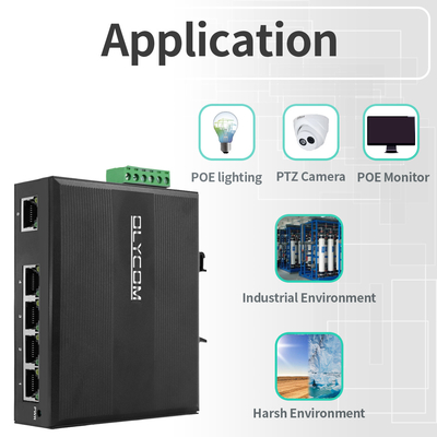 Endüstriyel Yönetilmeyen Poe Değiştiricisi 5 Port Gigabit Ağı 15.4W/30W Standart 120W Din Rail