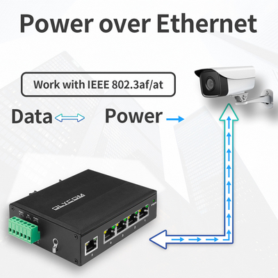 Endüstriyel Yönetilmeyen Poe Değiştiricisi 5 Port Gigabit Ağı 15.4W/30W Standart 120W Din Rail