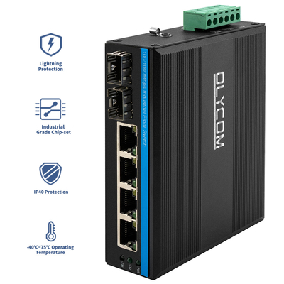 2 Fiber ve 4 Otomatik-MDI/MDIX RJ45 bağlantı noktasına sahip 6 portlu endüstriyel ağ anahtarı