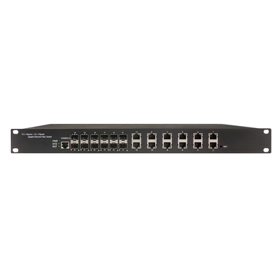 1U Rack 24 port gigabit L2 yönetilen Endüstriyel ağ POE anahtarı 12 RJ45 + 12 SFP ile