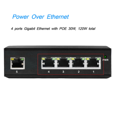 Güneş enerjisi için 4 portlu POE voltaj artırıcı DC12-48V girişi ve 1 yük bağlantısı ağ bağlantısı anahtarı