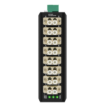 OM-FBS-44-MLC MULTIMODE OPTICAL BYPASS MODUL 8 PORT LC CONNECTOR DIN 12V 24V üzerine monte edilmiş