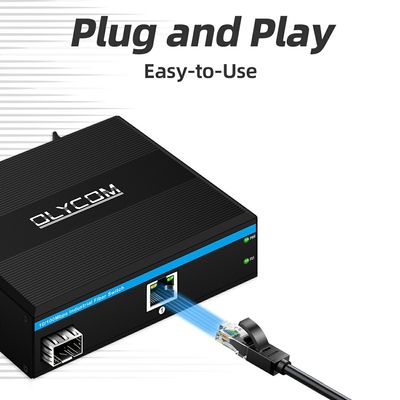 SFP Fiber Media Converter 10 100Mbps Yönetilmeyen DIN Demiryolu Duvar Montajlı Küçük Kasa