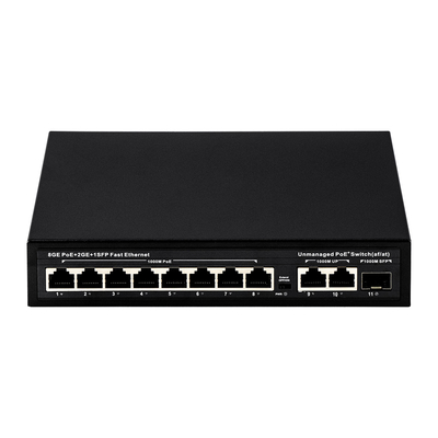 120W Yönetilmeyen POE Değiştiricisi 8 PoE 10/100/1000Mbps + 2 LAN 10/100/1000Mbps + 1SFP 100/1000M