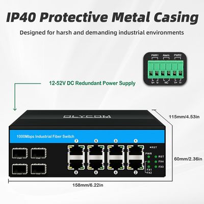 Katman 3 Endüstriyel Yönetilen Değiştirici Gigabit Ethernet 12 Port ERPS RSTP DIN Rail CE