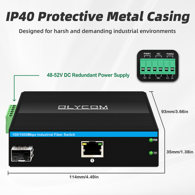 Endüstriyel PoE Medya Dönüştürücüsü Gigabit Ethernet 30W 48V Çıktı Din Rail Yönetilmemiş