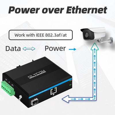 Endüstriyel PoE Medya Dönüştürücüsü Gigabit Ethernet 30W 48V Çıktı Din Rail Yönetilmemiş
