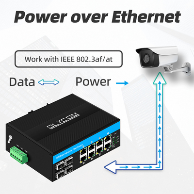 Gigabit 12 Port Endüstriyel PoE Ethernet Değiştiricisi IEEE 802.3af/at RJ45 DIN Demiryolu Kurulum Değiştiricisi