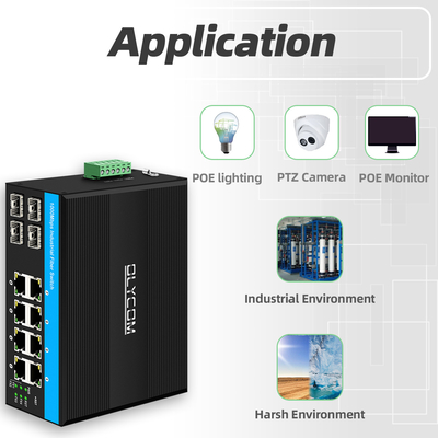 Gigabit 12 Port Endüstriyel PoE Ethernet Değiştiricisi IEEE 802.3af/at RJ45 DIN Demiryolu Kurulum Değiştiricisi