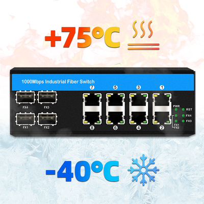 Gigabit 12 Port Endüstriyel PoE Ethernet Değiştiricisi IEEE 802.3af/at RJ45 DIN Demiryolu Kurulum Değiştiricisi