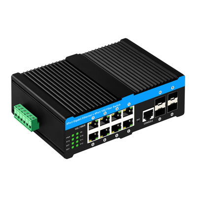 10G Endüstriyel POE anahtarı 4*10G SFP uplink L2 yönetilen Ağ anahtarı ile 8*Gigabit POE bağlantısı
