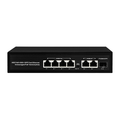 6 port Takma ve oynat POE Değiştiricisi 48V 1000Mbps Portlar IEEE 802.3 af / at ethernet anahtarı POE IP kamerası için uygundur