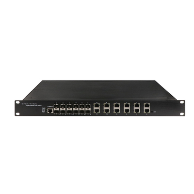 1U Rack gigabit 24 port yönetilen Ethernet poe anahtarı 12 RJ45 + 12 SFP AC100-240V giriş endüstriyel anahtarı ile
